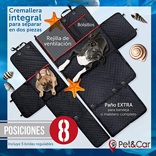 Funda cubreasientos para perro | Protector universal impermeable de mascotas para asiento trasero y maletero de coche | Cubierta asiento acolchada con rejilla para que tu perro viaje en primera clase