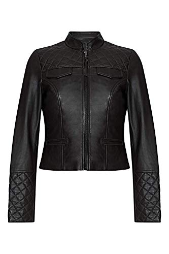 gatsbylady london Chaqueta Estilo Motera clásica de Cuero Genuino Artesanal de Feronia (UK14 EU42 US 10)