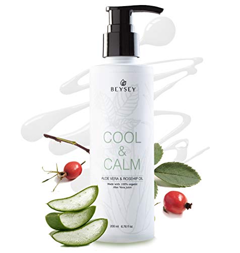 Gel de Aloe Vera Puro 100% ORGÁNICO con Aceite de Rosa de Mosqueta - Crema Corporal Hidratante/Aftersun/Post Depilación - Refrescante, Calmante, Antiinflamatoria - COOL&CALM de Beysey 200ml