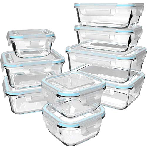 GENICOOK - Juego de recipientes de cristal para conservar alimentos (9 unidades, con tapa para cocinas, recipiente de cristal, sin BPA)