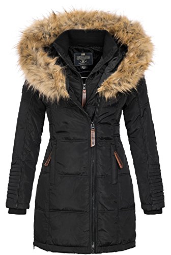 Geographical Norway Belissima - Chaqueta de invierno para mujer con capucha de piel XL negro M Geographical Norway Belissima - Chaqueta de invierno para mujer con capucha de piel XL negro M