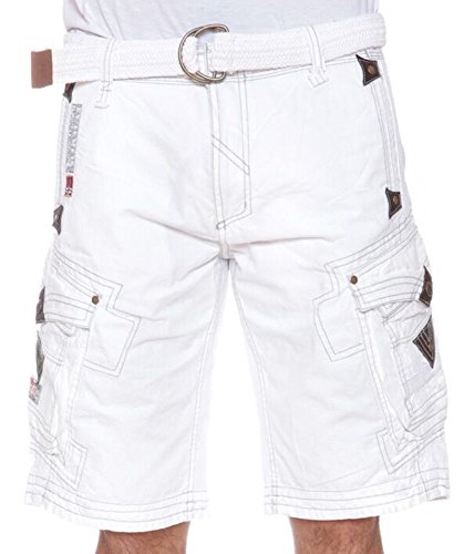 Geographical Norway Pratique Perle - Pantalones cortos cargo para hombre, con cinturón, bordados Blanco XXL