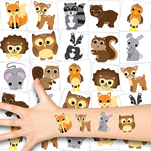 German Trendseller® - 72x Woodland Tatuajes Niños - Conjunto┃ Nuevo┃Fiesta del Tatuaje┃Cumpleaños Niños┃Encáustico┃ Pequeños y Lindos Animales del Bosque┃72 Tatuajes