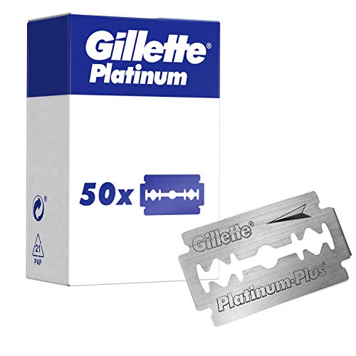 Gillette Platinum, Cuchillas de afeitar de doble filo para maquinillas de afeitar clásicas, 50 recambios