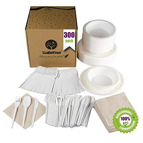 GoBeTree Vajilla desechable de 300 Piezas para 50 Personas. Paquete vajilla Biodegradable de caña de azúcar Incluye 50 Platos, 50 Cuencos, 50 Tenedores, 50 Cuchillos, 50 cucharas y 50 servilletas GoBeTree Vajilla desechable de 300 Piezas para 50 Personas. Paquete vajilla Biodegradable de caña de azúcar Incluye 50 Platos, 50 Cuencos, 50 Tenedores, 50 Cuchillos, 50 cucharas y 50 servilletas