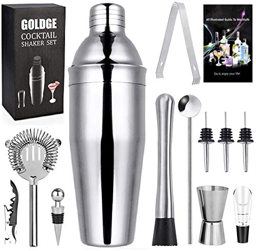 GOLDGE Coctelera para Cócteles, 12Pcs Profesional Barman Cocteleria 750ml Juego de Herramientas de Barra de Acero Inoxidable Ideal para Bar, Hogar Mezclar Bebidas GOLDGE Coctelera para Cócteles, 12Pcs Profesional Barman Cocteleria 750ml Juego de Herramientas de Barra de Acero Inoxidable Ideal para Bar, Hogar Mezclar Bebidas