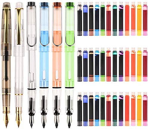 Goldge Pluma Estilográfica con 24 Cartuchos de Tinta,Pluma de escritura Perfecto Regalo para Niños y Adultos, Bolígrafos de Colores transparentes seis color, 6 Tipos de Puntas Goldge Pluma Estilográfica con 24 Cartuchos de Tinta,Pluma de escritura Perfecto Regalo para Niños y Adultos, Bolígrafos de Colores transparentes seis color, 6 Tipos de Puntas