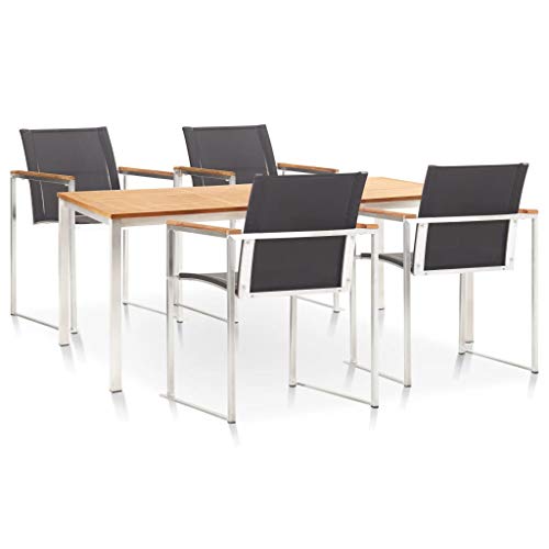 Goliraya - Conjunto de 5 piezas (1 mesa + 4 sillas) Teca maciza y acero inoxidable apilable y duradero, estilo natural, type A