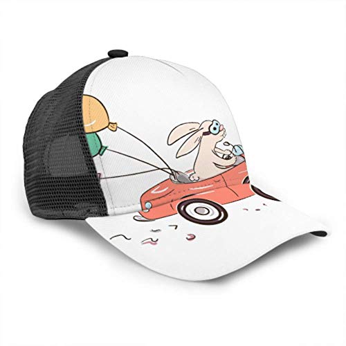 Gorra de béisbol Hombres Mujeres, Conejo Monta rápidamente en el Coche Rojo Malla de Camionero Ajustable Verano Gorra de béisbol de béisbol ventilada Sombrero de Sol Sombreros para Hombres