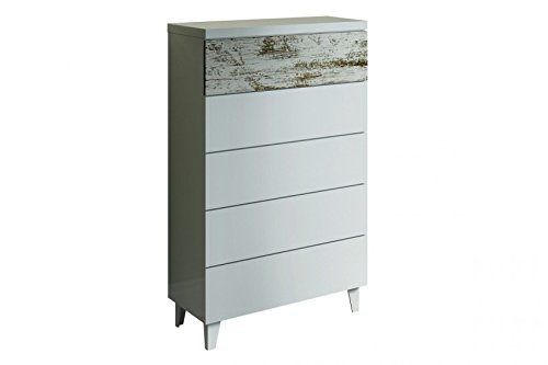 Habitdesign 037835BO - Comoda chifonier Vintage, Acabado Blanco Brillo y Decapé, Medidas: 117 cm (Alto) x 61 cm (Ancho) x 40 cm (Fondo) Habitdesign 037835BO - Comoda chifonier Vintage, Acabado Blanco Brillo y Decapé, Medidas: 117 cm (Alto) x 61 cm (Ancho) x 40 cm (Fondo)