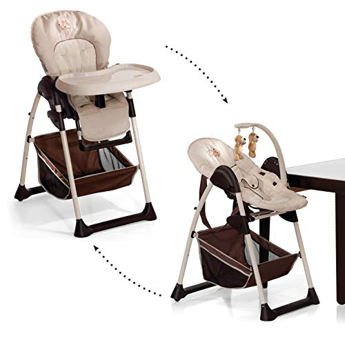 Hauck Sit N Relax - Hamaquita balancin y trona para recién nacidos, respaldo reclinable, chasis ligero, con arco móvile, mesa, ruedas, regulable en altura, plegable - beige marrón