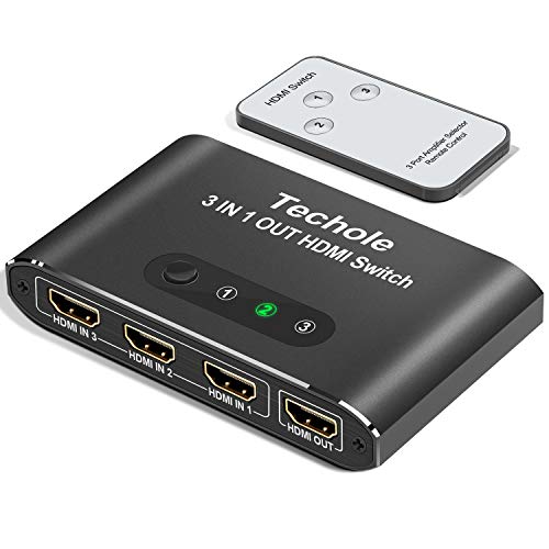 HDMI Switch 4K 60Hz, Techole Conmutador HDMI Switcher 3 Puertos con Control Remoto, Automático Switch 3 Entradas a 1 Salida, Soporta 4K, 3D, 1080P para PS4, PS3, Xbox, BLU-Ray, DVD, HDTV, Chromecast