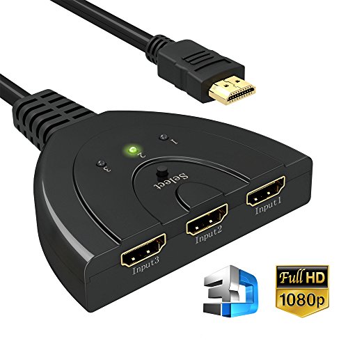 HDMI Switch, GANA 3 Puertos HDMI Switcher | HDMI Splitter Soportes Full HD 1080p 3D HDMI Conmutador Adaptador para HDTV/Xbox/PS3/PS4/Apple TV/Fire Stick/BLU-Ray DVD-Player(3 IN 1 out)