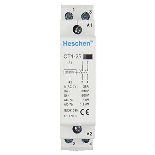 Heschen Contactor de CA del hogar CT1-25 2 polos dos normalmente abiertos 220V/230V Voltaje de la bobina 35 mm Montaje en riel DIN