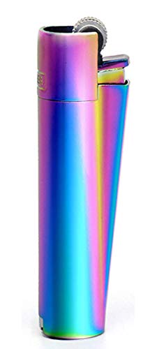 HIBRON Clipper 1 Encendedor Mechero Clásico Largo Metal Icy Colours Colors 2 Multicolor Arcoiris Y 1 Llavero Gratis