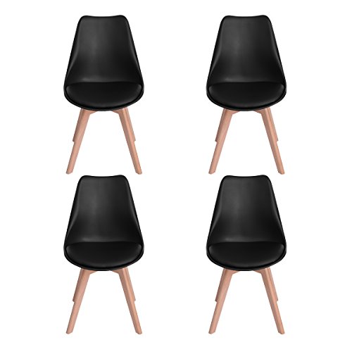 H.J WeDoo Pack de 4 Silla de Comedor Silla escandinava, Pata Madera de Haya y Asiento Acolchado, Estilo nórdico - Negro H.J WeDoo Pack de 4 Silla de Comedor Silla escandinava, Pata Madera de Haya y Asiento Acolchado, Estilo nórdico - Negro