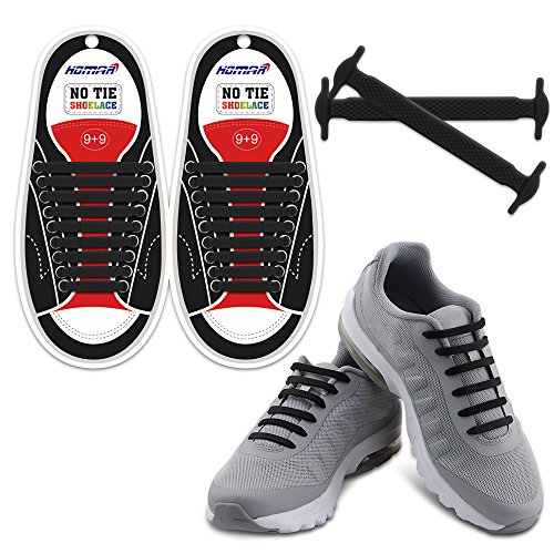 Homar sin corbata Cordones de zapatos para niños y adultos Impermeables cordones de zapatos de atletismo atlética de silicona elástico plano con multicolor de los zapatos del tablero Sneaker boots (Adult Size Black)