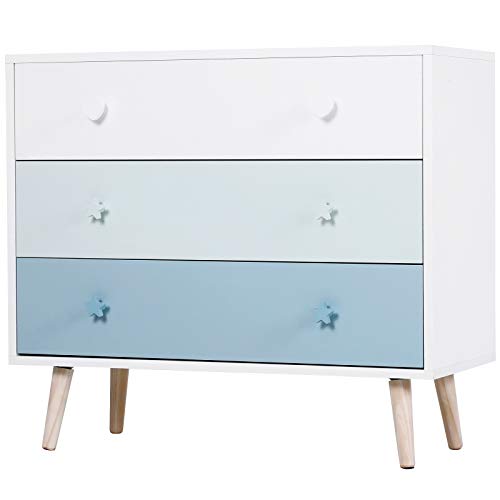 HOMCOM Cómoda Infantil con 3 Cajones Cajonera con Patas para Niños de Ropa o Juguetes 90x42x80cm Carga 20kg Azul HOMCOM Cómoda Infantil con 3 Cajones Cajonera con Patas para Niños de Ropa o Juguetes 90x42x80cm Carga 20kg Azul