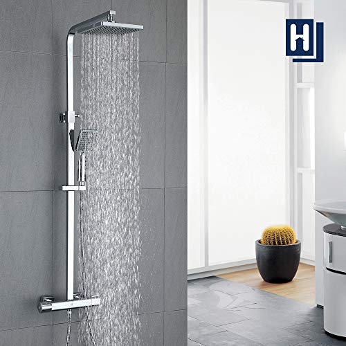 HOMELODY Conjunto de Ducha Termostática 40℃ Rectangular 818-1214mm Altura Ajustable 2 Columnas Ducha de Lluvia Ducha de Mano para Lavabo