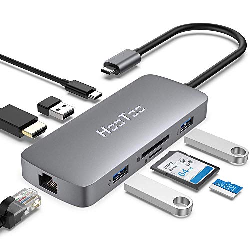 HooToo HUB USB C (8 en 1) Adaptador USB C 3.1 Carga 100W, Ethernet Rj45, HDMI, 3 Puertos USB, Lector SD/TF, Concentrador Compatible con MacBook/Pro/Google ChromeBook Pixel/Huawei/Samsung