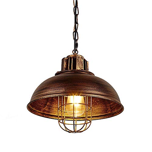 Huahan Haituo Lámpara de araña industrial de metal vintage, lámpara colgante de luz de techo colgante industrial retro 1 luz con cadena (33 cm, oro de barrido)
