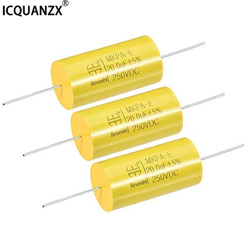 ICQUANZX Condensador de película 250v Dc 20.0uf MKPA-E Condensadores de polipropileno axiales redondos para divisor de audio （3PCS） (20.0uF)