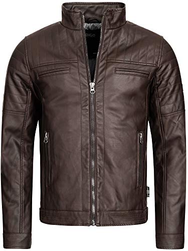 Indicode Caballeros Brook Chaqueta De Imitación Cuero Cuello Alzado | Piel Sintética Cómodo para Motero Entretiempo Men Faux Jacket Cool Hombres En Dk Brown M