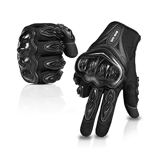 IRON JIA'S Par Guantes Dedo Completo PU Proteccion para Moto Bici Motocicleta Motorista puede pantalla táctil … (L, negro)