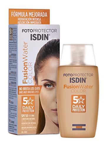Isdin Fotoprotector Fusion Water COLOR SPF 50 - Protector solar facial de fase acuosa con color para uso diario, Cobertura natural, 50 ml