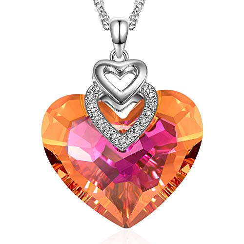 J. RENEÉ Collares Mujer, Colgante Naranja Corazón, con Cristales de Swarovski, Regalos para Mujer