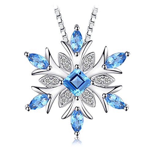 JewelryPalace Colgante Copo de nieve Topacio azul suizo Genuino Collar Plata de ley 925 cadena de caja 45cm