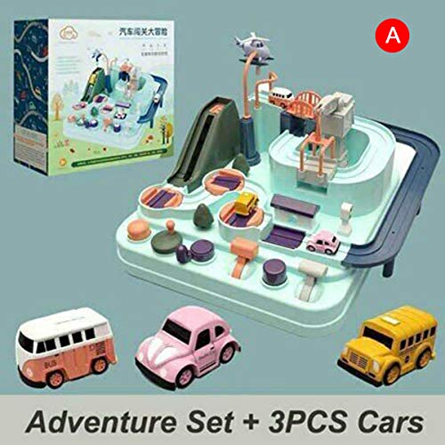 JIEHED Car Adventure Toy, Children Railway Track Interactive Toys,Smart Wheels Park and Learn Deluxe Garage Mini Pull Back Car Toys Manipulative Rescue Squad Adventure Train Track Set Racing Gifts
