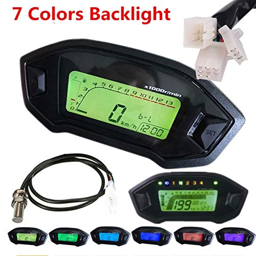 Jinxuny Universal de la Motocicleta LCD Digital velocímetro GPS tacómetro cuentakilómetros medidor de Velocidad con 7 Colores de luz de Fondo
