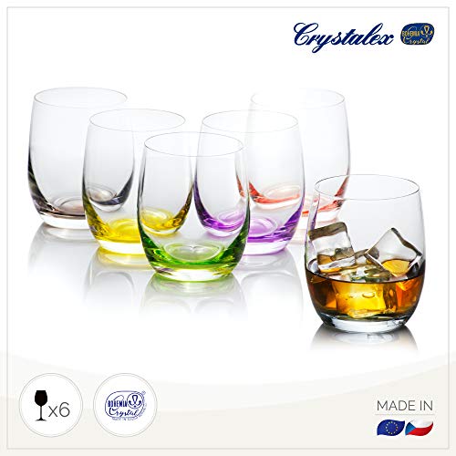 Juego de 6 vasos de cristal para beber, para agua, zumo, bebidas y cócteles, vasos de cristal bohemio, colección Rainbow de Crystalex, coloreado, Creative Bar Set de cristales, 10 onzas