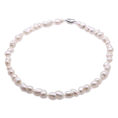 JYX Collar de perlas blancas barrocas de agua dulce único blanco natural, collar de 18 pulgadas