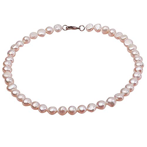 JYX - Collar de perlas cultivadas de agua dulce ovaladas de 7-8 mm, color blanco y rosa natural, 43 cm Rosa
