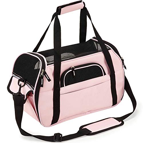 Kaka mall Transportín Perro Gato Transpirable Plegable Pet Carrier Impermeable Bolso de Hombro Acolchado Suave Viaje Avion Tren o Auto por Pequeños Mascota (Rosado, S)