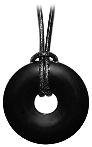 Kaltner Präsente – Regalo Idea – Cadena para Hombre y Mujer de piel con donut colgante de la piedra preciosa Hematites (Diámetro 40 mm)