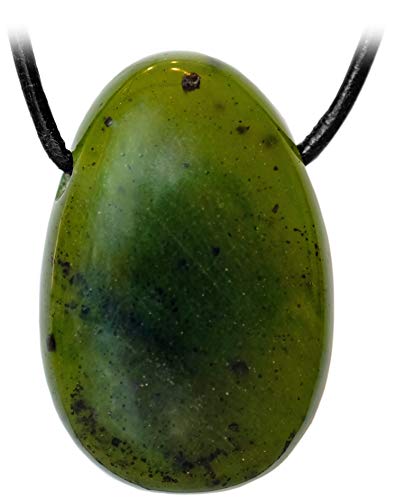 Kaltner Präsente Unisex-collar con colgante de Jade piedra piedrapreciosa tambor de Canadá en el collar de cuero correa de piel (30 mm)