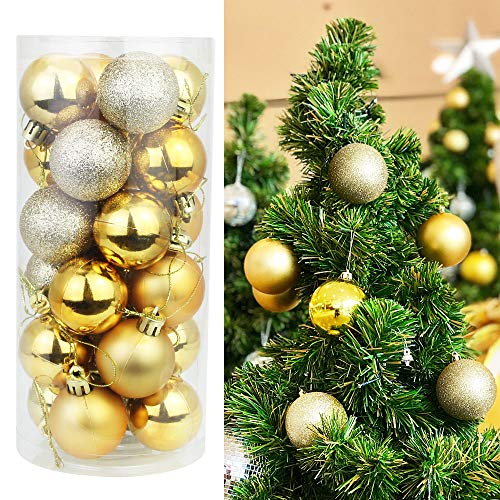 Kbnian 24 Piezas Bola de Navidad de Oro Deco 4 cm Bola de Plástico Plateado Superficie Brillante Centelleante Mate Bola de Abeto Adorno Original para Decorar el árbol de Navidad Corona Casa Exterior