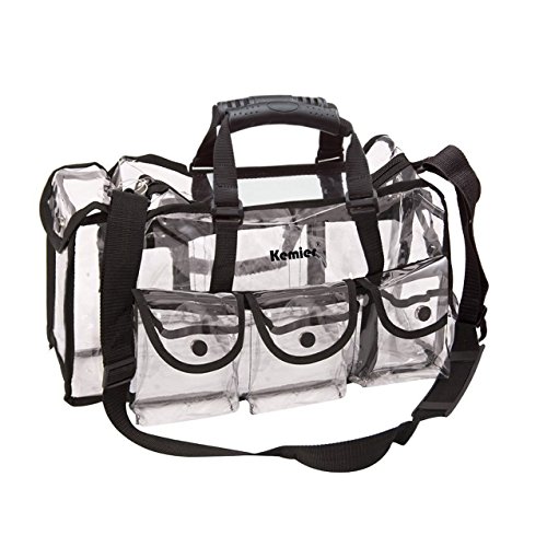 Kemier Bolso Transparente Estuche de Viaje de Belleza con 6 Bolsillos Externos Organizador para Productos Cosméticos Grande y con Bandolera Kemier Bolso Transparente Estuche de Viaje de Belleza con 6 Bolsillos Externos Organizador para Productos Cosméticos Grande y con Bandolera