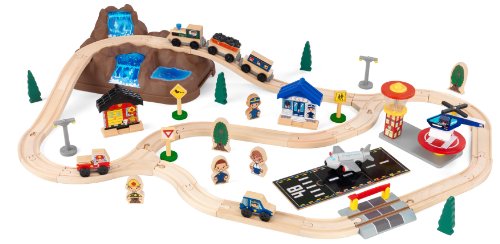 KidKraft- Juego de tren con vía de madera para niños, vía clásica con accesorios incluidos (61 piezas)  Bucket Top Mountain Train (17826) , color/modelo surtido