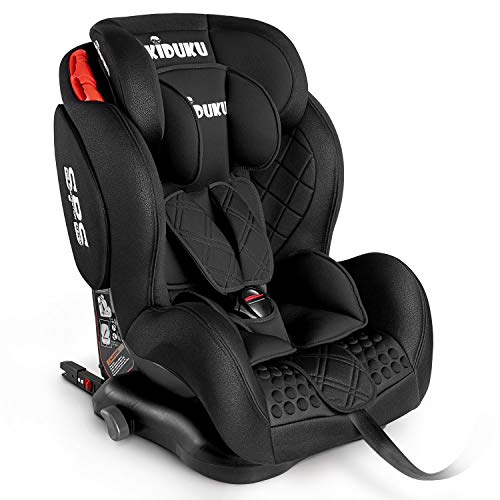 KIDUKU® Silla de Coche con ISOFIX | Grupos 1/2/3 | 9 kg – 36 kg, aprox. desde 1 a 12 años | Crece con el Niño | Inclinable | Homologada por Normativa ECE R44/04 (Negro)