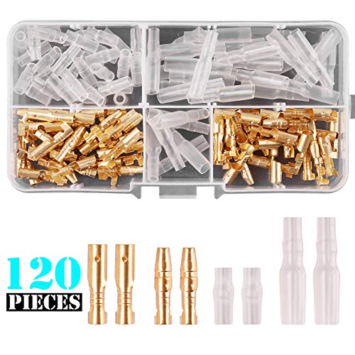 Kinstecks ​​120PCS Kit de Conectores de Bala de 3.5 mm Conector de terminales de Cable Macho y Hembra de Bala de latón con Cubierta de Aislamiento