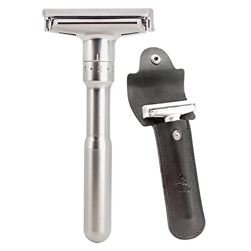 Kit de maquinilla de afeitar de seguridad, mangos largos de cromo River Lake de doble filo Razorr de seguridad clásica con conjunto (1 maquinilla de afeitar y 1 pz De cuero genuino) Kit de maquinilla de afeitar de seguridad, mangos largos de cromo River Lake de doble filo Razorr de seguridad clásica con conjunto (1 maquinilla de afeitar y 1 pz De cuero genuino)