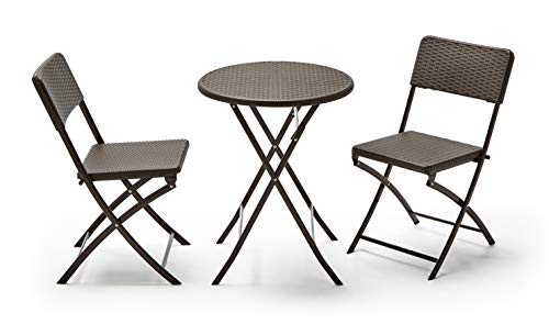 KitGarden - Conjunto Balcón/Terraza Plegable, 1 mesa redonda + 2 sillas, Marrón Imitación Ratán, Lux Balcon 60R KitGarden - Conjunto Balcón/Terraza Plegable, 1 mesa redonda + 2 sillas, Marrón Imitación Ratán, Lux Balcon 60R