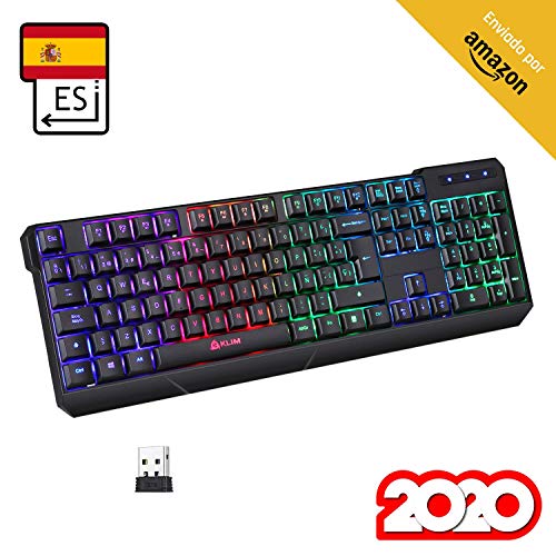 KLIM™ Chroma Wireless - Teclado inalámbrico Gaming ESPAÑOL + Teclado Gaming Ligero, Duradero, resiste al Agua, ergonómico, silencioso + Teclado Gamer PC PS4 Xbox One Mac + Nueva VERSIÓN 2020 + Negro