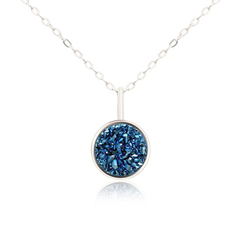 KristLand - S925 Plata Collar com Piedra Natural Druzy Roca Arco Iris Pequeña Delicada Gargantilla Azul KristLand - S925 Plata Collar com Piedra Natural Druzy Roca Arco Iris Pequeña Delicada Gargantilla Azul