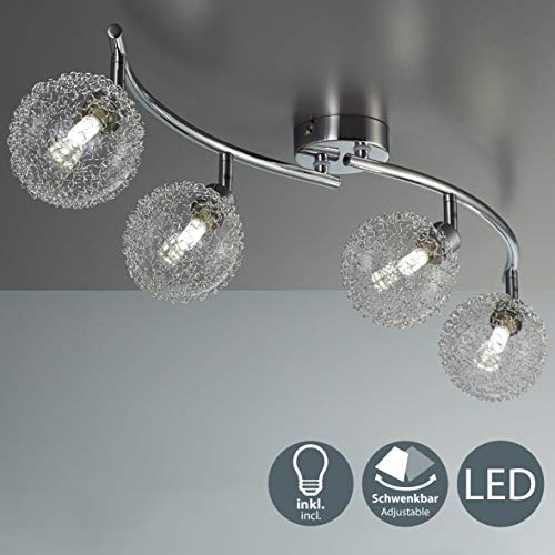 Lámpara de techo de barra con 4 x 3,5 W bolas de cristal, luz de techo moderna de metal incl 4 bombillas LED G9, Orientable y giratoria 230 V IP20 3000K Lámpara de techo de barra con 4 x 3,5 W bolas de cristal, luz de techo moderna de metal incl 4 bombillas LED G9, Orientable y giratoria 230 V IP20 3000K