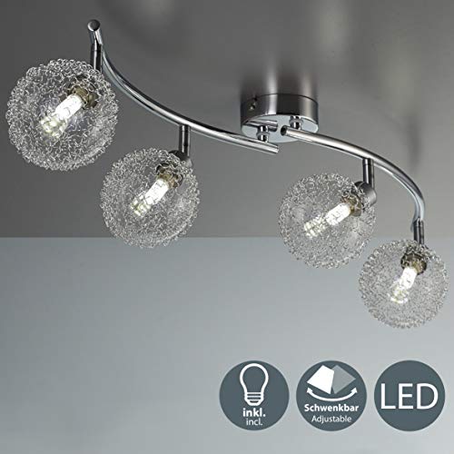 Lámpara de techo de barra con 4 x 3,5 W bolas de cristal, luz de techo moderna de metal incl 4 bombillas LED G9, Orientable y giratoria 230 V IP20 3000K